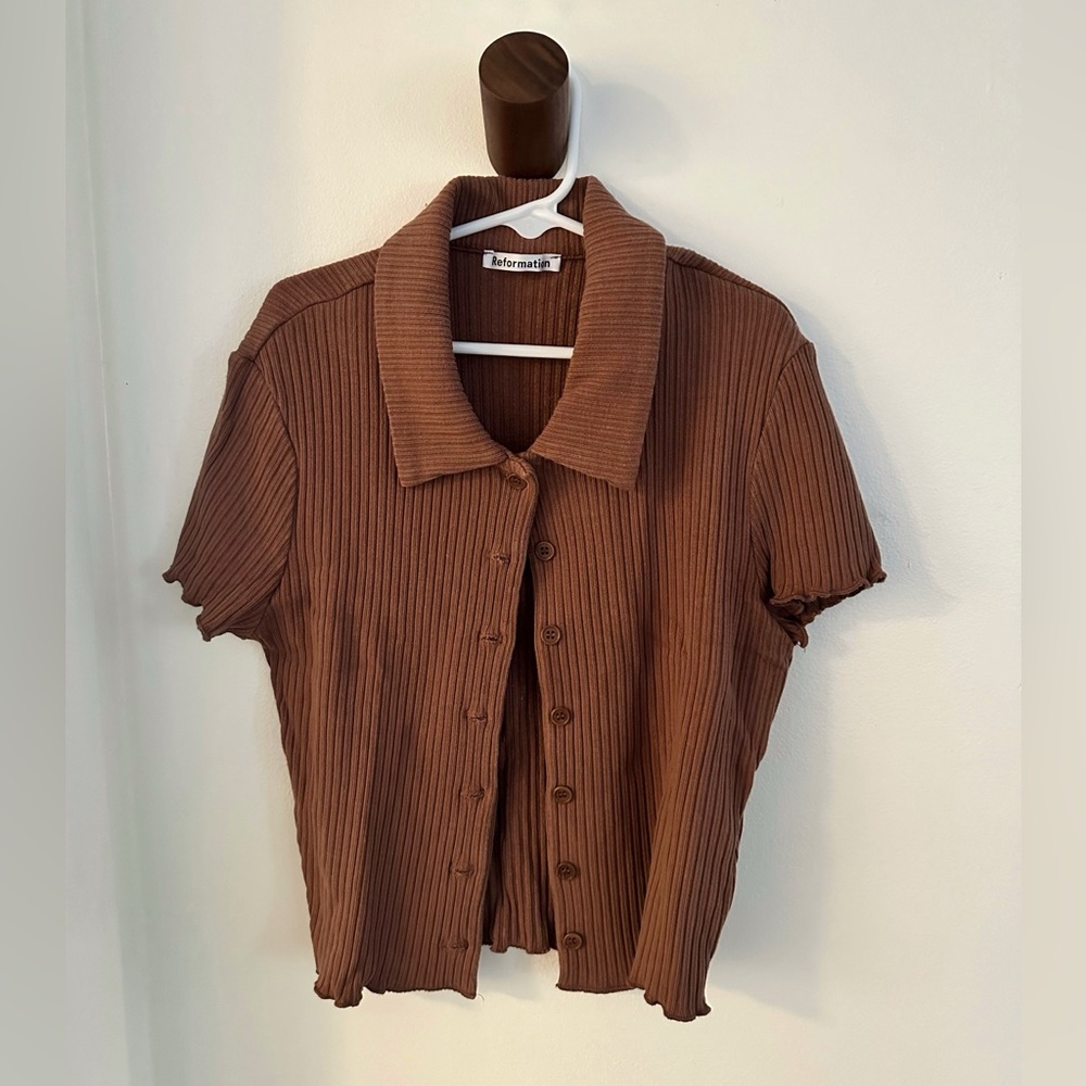 Reformation Brandy Top - Chocolate Button-Down Shirt